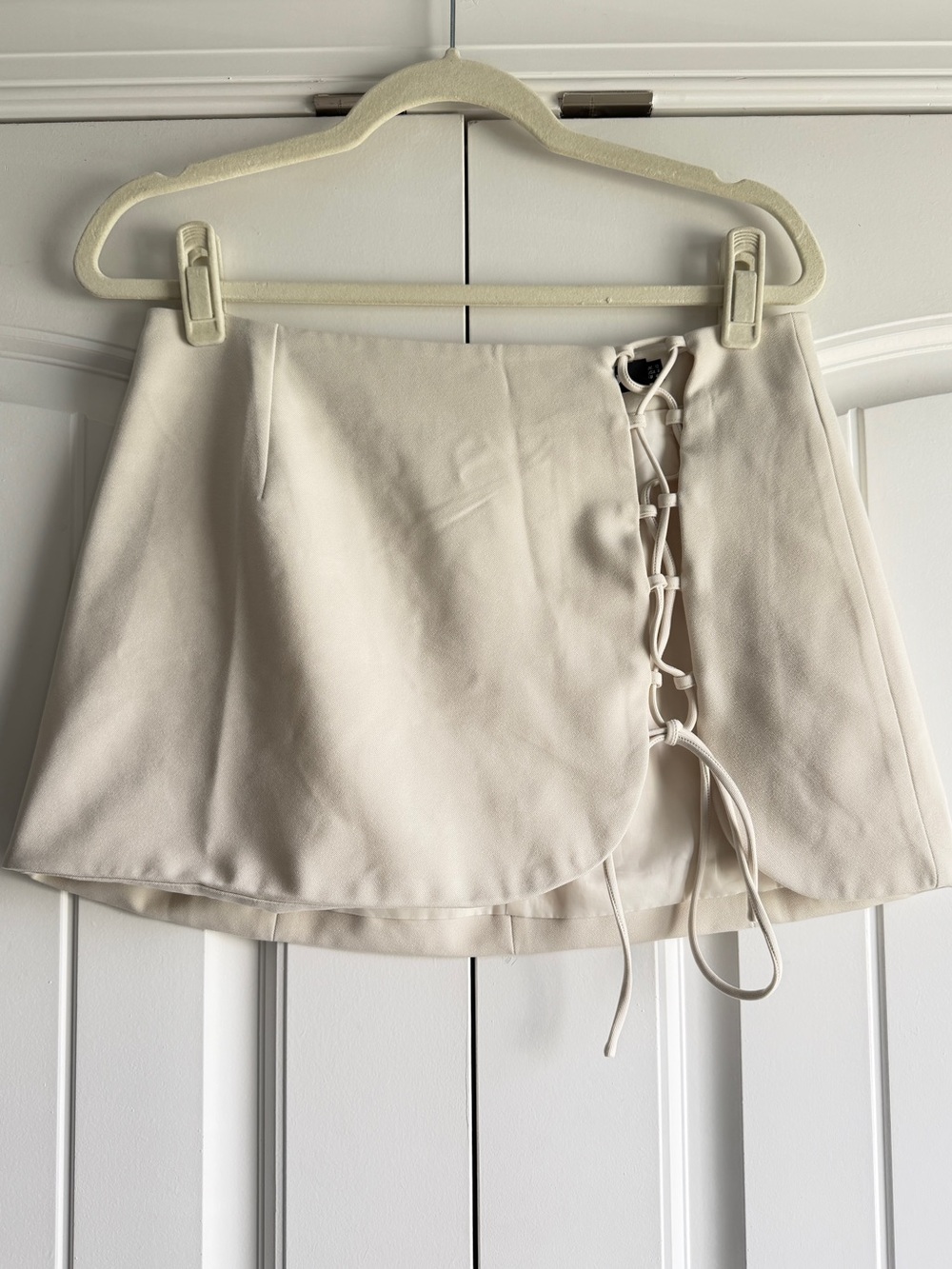 Cream Lace-Up Mini Skirt